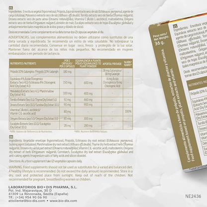 Própolis con equinácea y vitamina C para defensas naturales 60 cápsulas