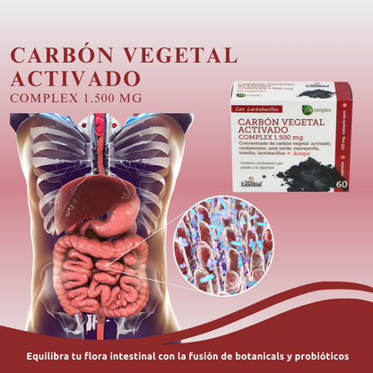 Carbón Vegetal Activo Tu Aliado para una Digestión Ligera y Sin Molestias - 60 Cápsulas