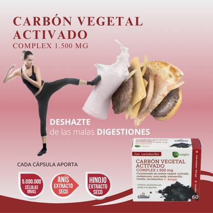 Carbón Vegetal Activo Tu Aliado para una Digestión Ligera y Sin Molestias - 60 Cápsulas