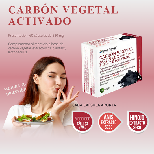 Carbón Vegetal Activo Tu Aliado para una Digestión Ligera y Sin Molestias - 60 Cápsulas